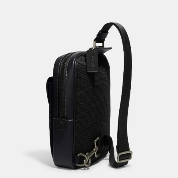 Coach Men's Sling Track Backpack with Blue Plaid Leather Canvas Bookbag $398 - Picture 4 of 4